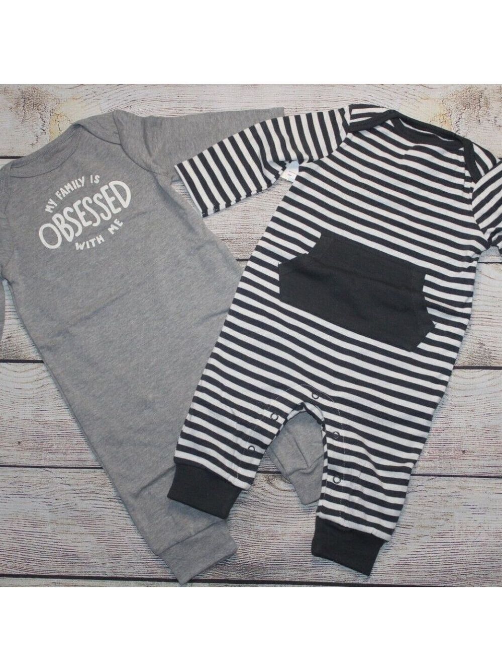 Cat & Jack Baby 1 Piece Rompers 2pk Cream, Black & Grey 0-3MO NWT Twins/